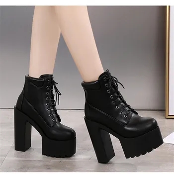 

Autumn Winter New Shoes Women 14 cm thick heel Ankle Boots Woman Dance T-stage night club Knight boots short boots women's shoes