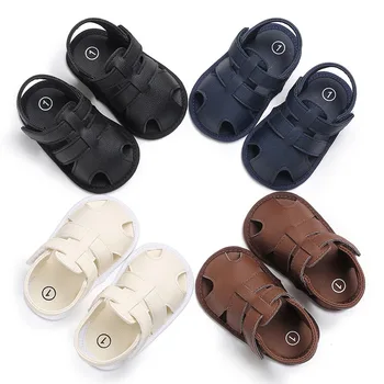

Stylish Baby Boys Sandals Summer Solid Color Toddler Slip-On Shoes Baby PU Leather Sandals 0-18 Months