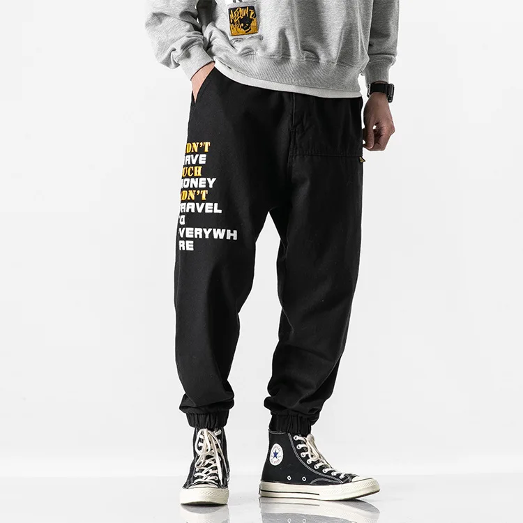 

City Where the Product Spring New Style English Printed Casual Ankle Banded Pants Japanese-style Men's Trousers Ankle Banded Pan