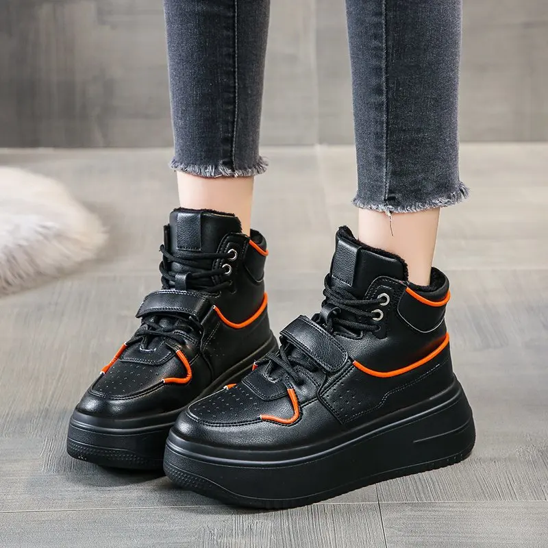 

Winter New Women Chunky Sneakers Vulcanized Shoes Female Black Platform Short Boots Comfortable Light Keep Warm Casual Shoes 6CM