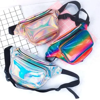 

Colorful Laser Fanny Pack New Holographic Waist Bag For Women Belt Bag Chest Bum Bags Unisex Banana Bags Purse