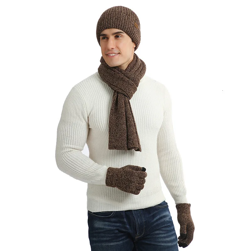 GKGJ 3-Pieces зимние шапки бини шарф и перчатки для сенсорного экрана набор для мужчин и женщин, теплая вязаная шапка набор