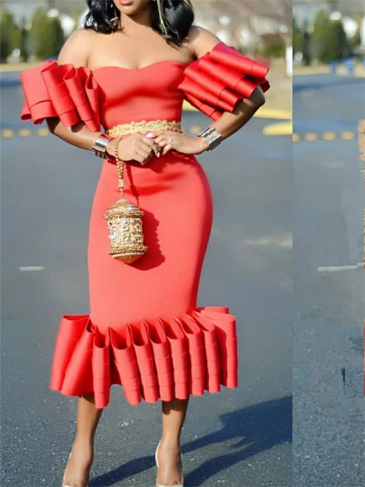 red tight midi dress