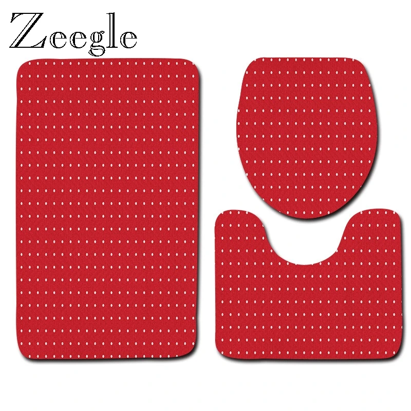 Zeegle Printed Strip Bath Mat Set Non-Slip Pedestal Rug Lid Toilet Cover Flannel Bath Mat Rug Home Decoration Bathroom Product
