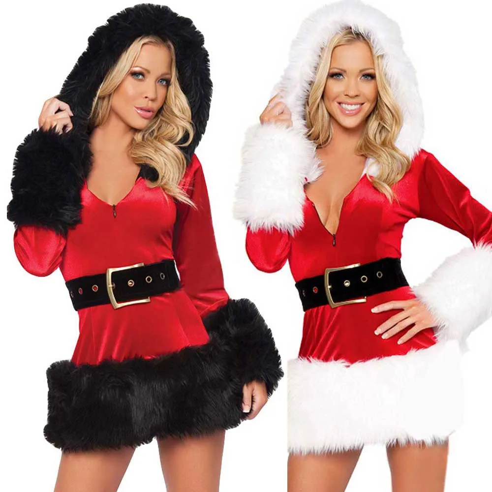 Рождественское женское сексуальное белье с капюшоном, плюшевое нижнее белье, кружевные стринги, нижнее белье, ночное белье, H1017