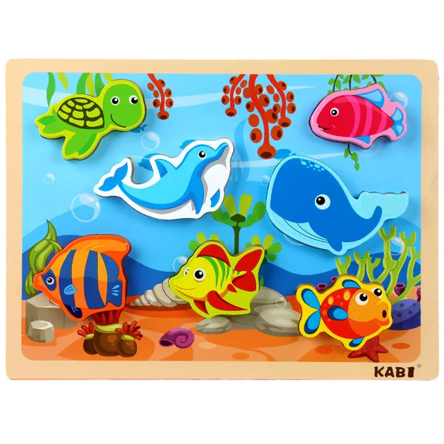 Детские деревянные головоломки для детей 0-2-3 лет, Детские пазлы для раннего образования, Цифровые головоломки с животными, подарок для детей - Цвет: Шампанское