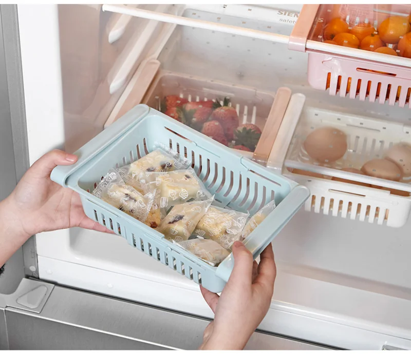 1PC Adjustable Stretchable Fridge Organizer Drawer Basket Refrigerator Pull-out Drawers Fresh Spacer Layer Storage Rack