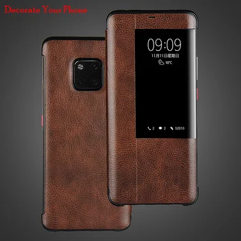 

Luxury View Window Flip Case For Huawei Mate 20 Pro Magnet Real Genuine Leather Case For Huawei Mate20 Pro Official Phone Cover