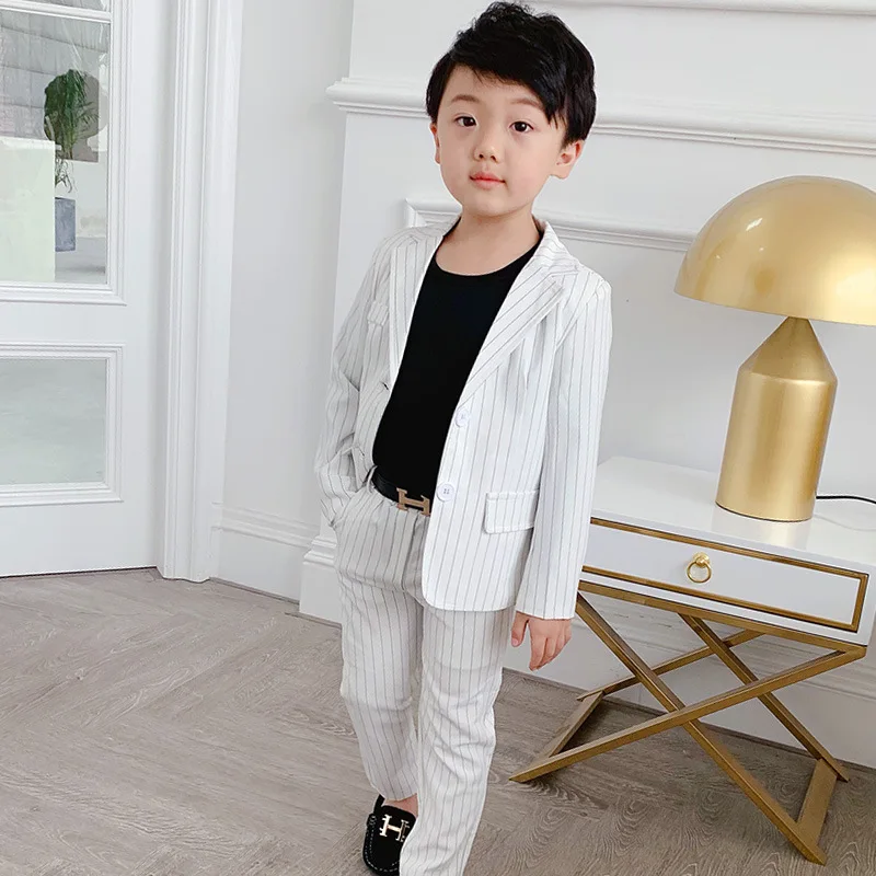 Деловой костюм для мальчиков, Jjacket, комплект одежды, детская куртка, штаны, 2 комплекта свадебного платья, костюм, детское платье на день рождения - Цвет: white