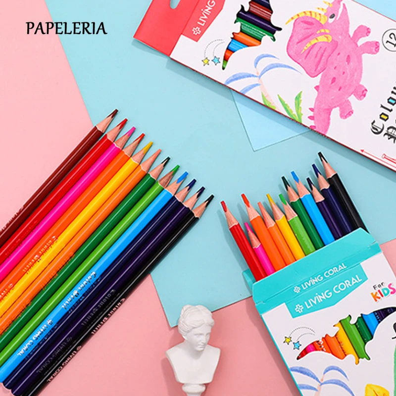 

PAPELERIA 12pcs Color Drawing Pencils for School Art Supplies Kids Non-toxic Oil Colored Pencils Kawaii Stationery Gift