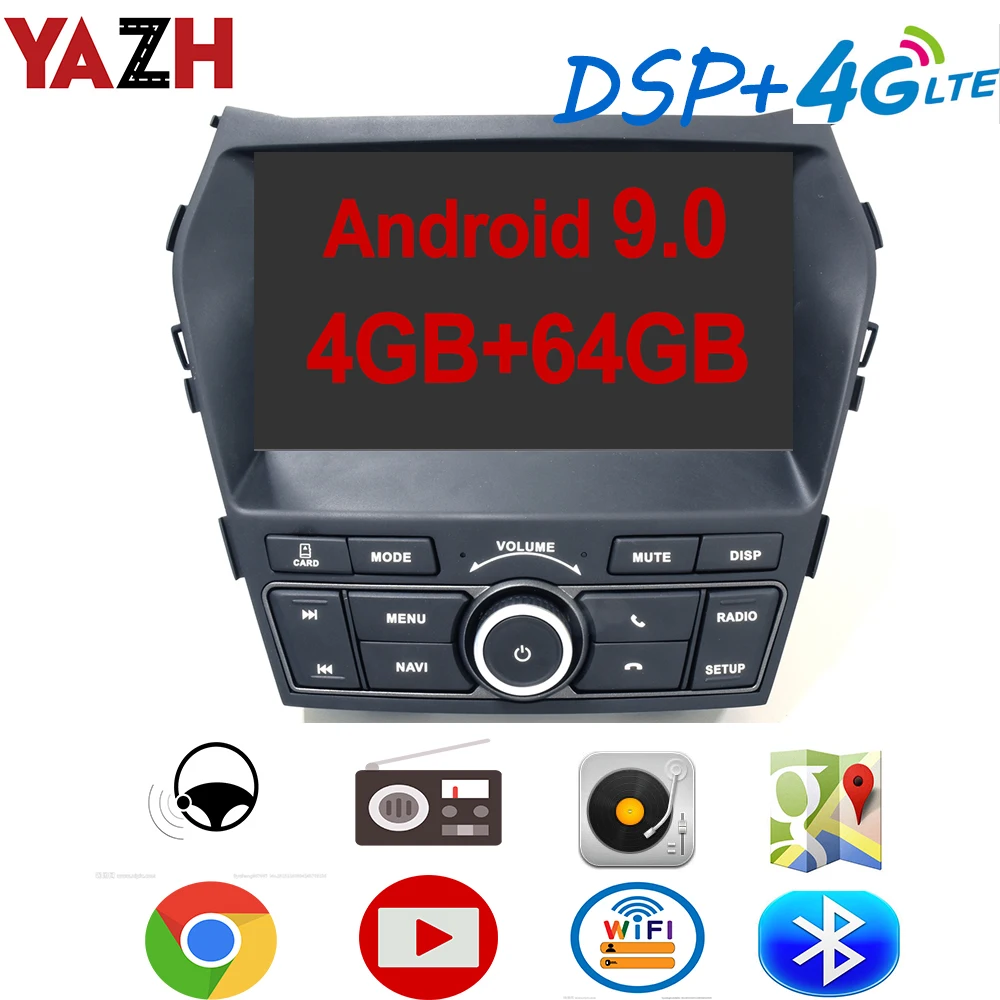 YAZH 4 Гб + 64 GPS навигация для Hyundai IX45 Santa Fe 2013 2014 2015 (высокий уровень) Android 9 0 DSP SWC