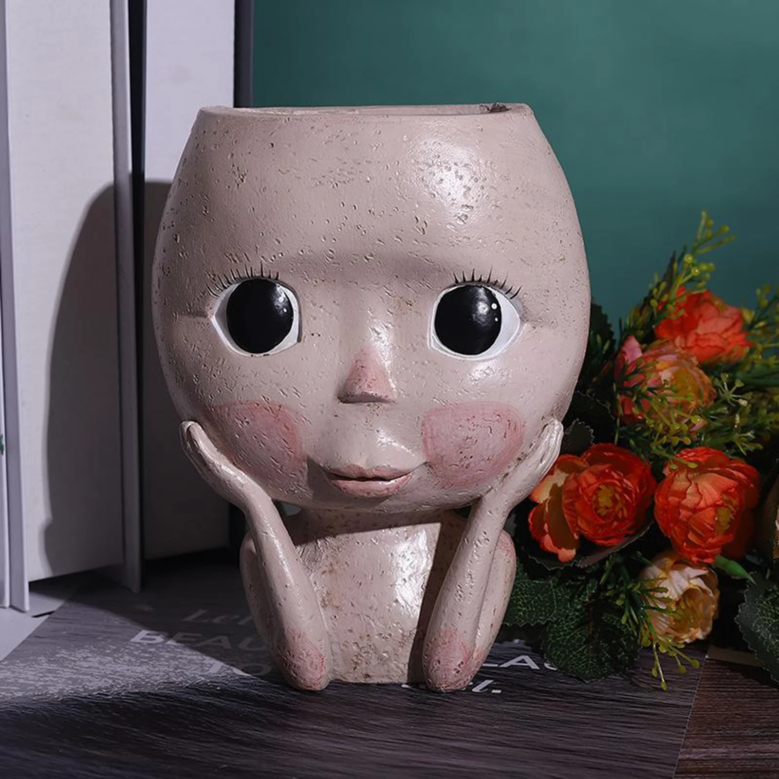Nordic Character Human Face Vase Resin Flower Pot Sculpture Storage Flower