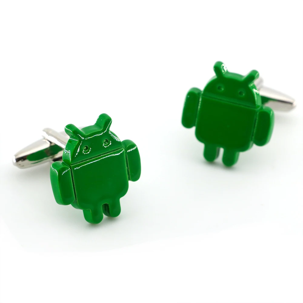 Android запонки для мужчин Android Робот Дизайн Качество Латунь Материал зеленые цветные запонки оптом и в розницу