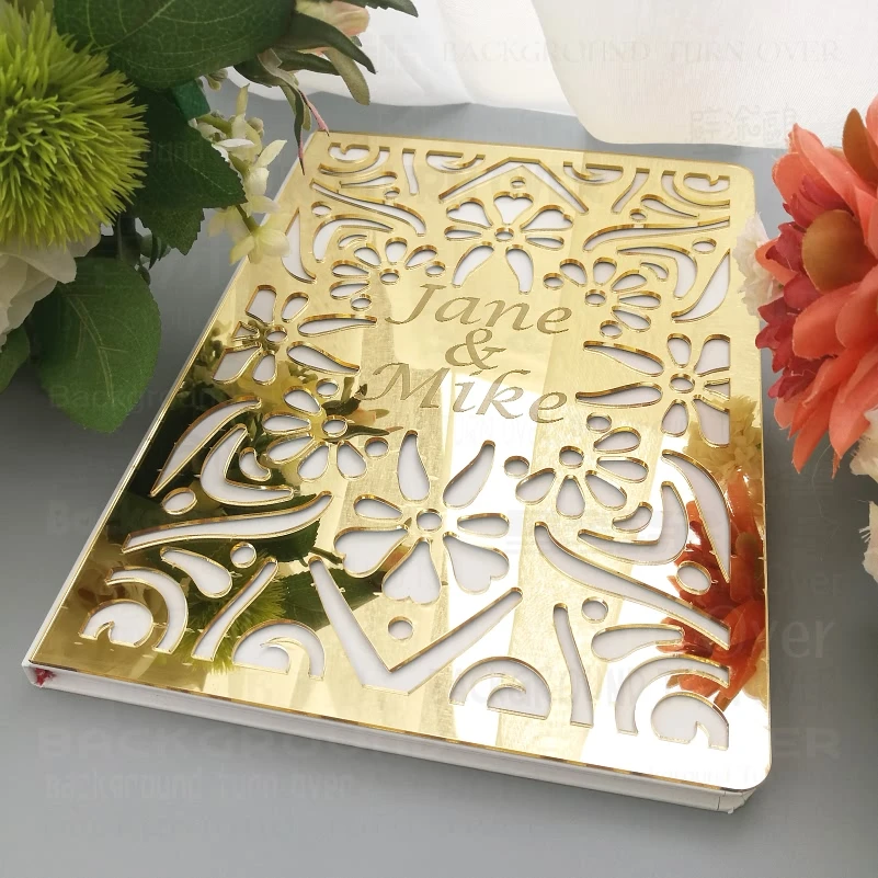 Guest Book Wedding Guestbook Personalized Mirror Signature Decor Engrave Carve Gifts For Guests Cover Gift Album G009