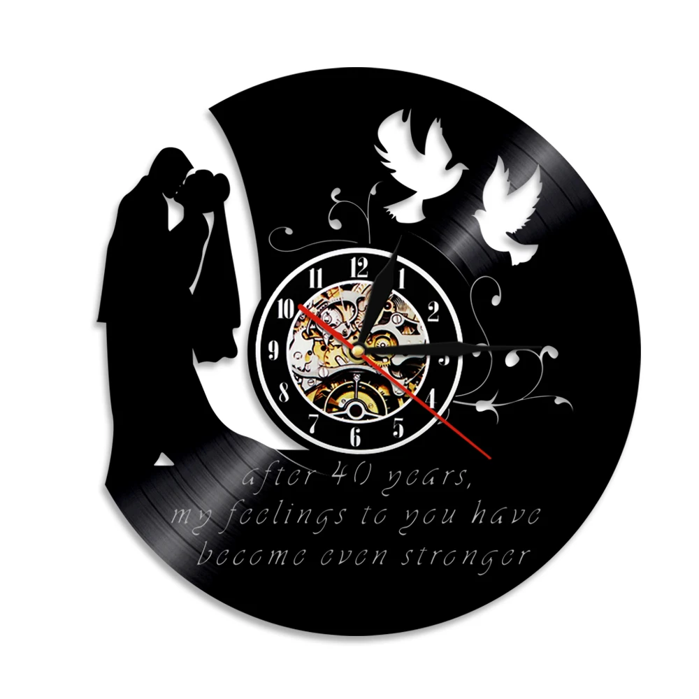 Personalized Wedding Wall Clock Custom Marriage Anniversary Vinyl Record Wall Clock Mr and Mrs Wedding Home Decor Vintage Clock - Цвет: Without LED