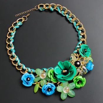

New Arrival Women Flower Necklace Gem Pendant Rope Woven Necklace For Women Gift Ladies