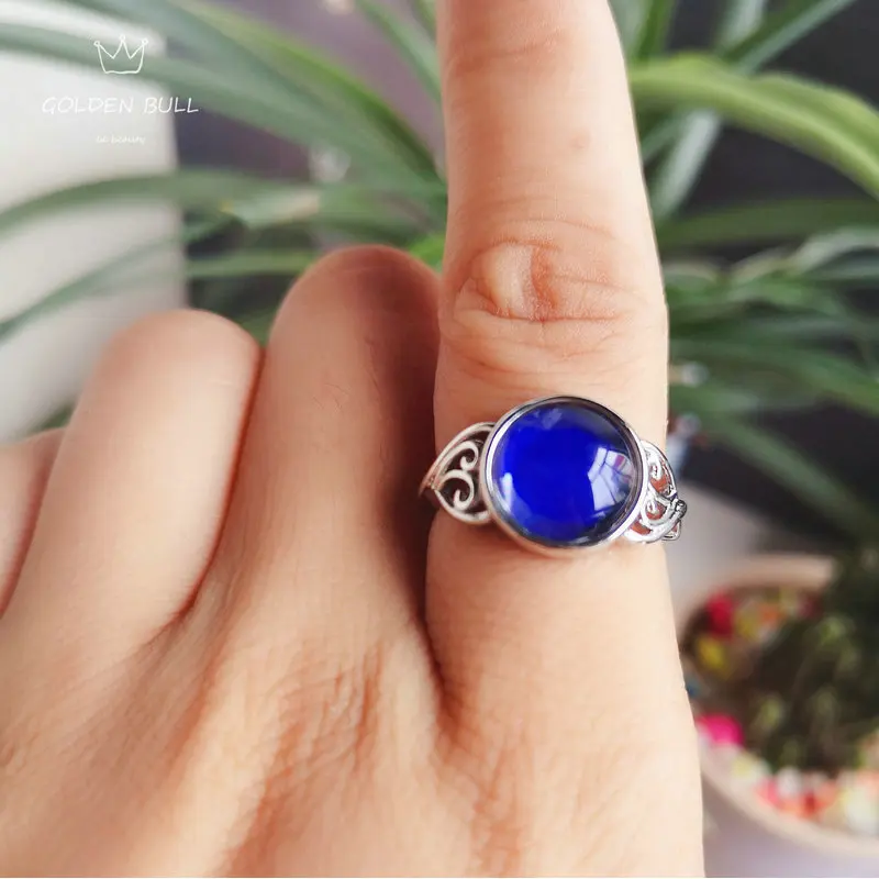 N-A Temperature-Control Changeable Ring Mood Change Color Rings Retro Flower Round Stone Engagement Ring for Women