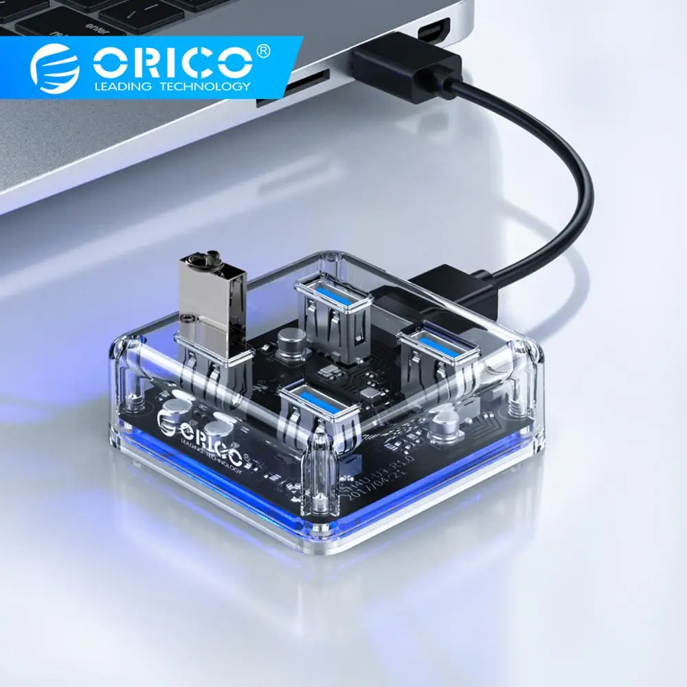 ORICO прозрачный usb-хаб 4-Порты USB3.0 адаптер-разветвитель Поддержка Внешний USB Питание для настольных аксессуары