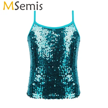 

MSemis Kids Sparkly Sequins Tank Top Stage Performance Competition Dance Costume Girls Gymnastics Ballet Dance wear Camisole Top