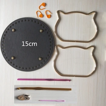 

Knitting Bag PU leather 15cm Round Bottom Kit DIY Shoulder Bags Handles Cat Ear Metal Bag Handle Women Accessories