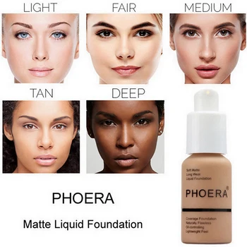 

PHOERA Foundation Makeup 10 Colors Liquid Matte Moisturizer Face Base High Coverage Brighten Concealer Cream Fond De Teint