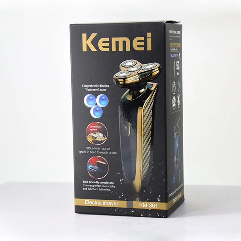 Kemei, Мужская электрическая бритва, многофункциональная, 3D, плавающая, четыре лезвия, Водонепроницаемая бритва, перезаряжаемая, для носа, ушей, волос, триммер для бороды, 43D