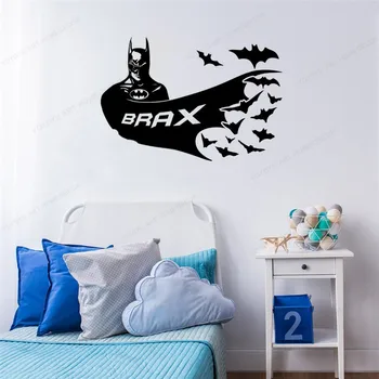 

Batman wall stickers, personalized custom name vinyl wall decor for kids room decoration superhero wall decalsHJ252
