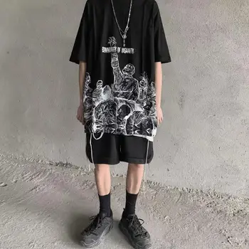 

Ins Men Hip Hop T Shirt Graffiti Print T-Shirt Streetwear Korean Letter Loose Tshirt Oversized Harajuku Summer Tops Tees New