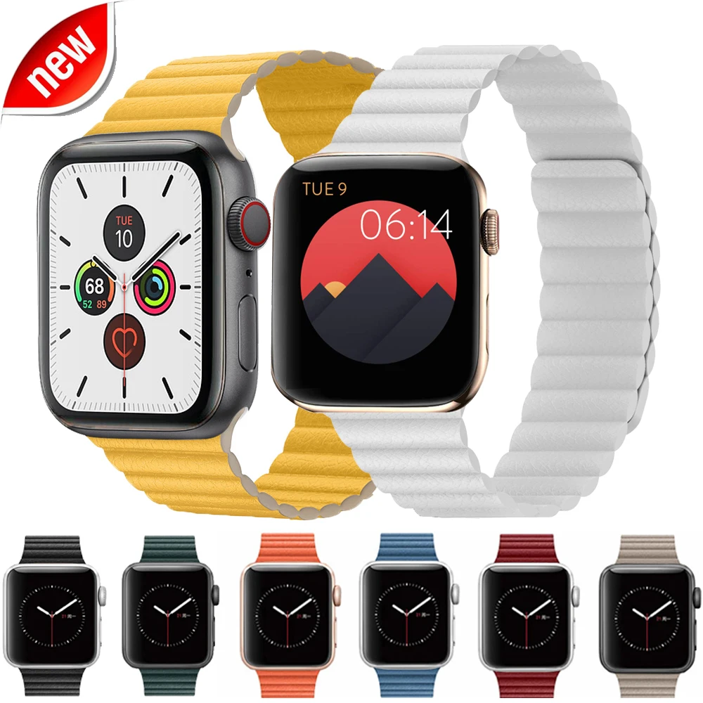

Genuine Leather Loop strap for Apple Watch 5 38mm 40mm 42mm 44mm iWatch Series 5 4 3 2 1 Wristband Magnetic Band Bracelet