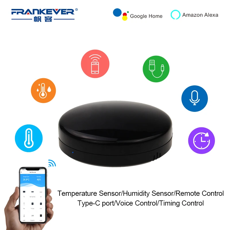 FrankEver Universal IR Smart Remote Control WiFi Infrared Home IR Blaster Control Hub Tuya Google Assistant Alexa WiFi Household
