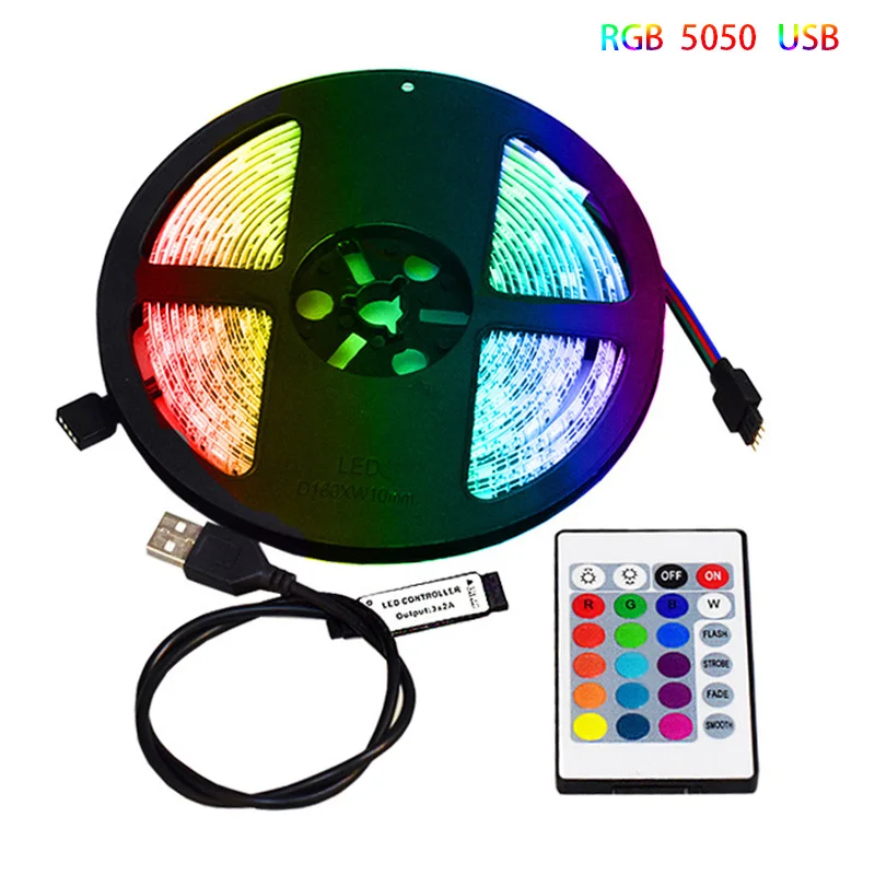 

3M 4M 5M Flexible Lamp LED Lights Strips USB Infrared Control RGB SMD5050 DC5V Tape Diode TV Background Lighting luces LED Room