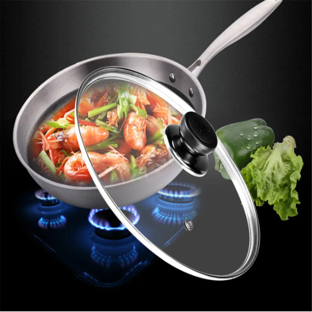 Cooking Wok Pan Lid Stainless Steel Universal Pan Cover Visible Replaced Lid  Frying Wok Pot good