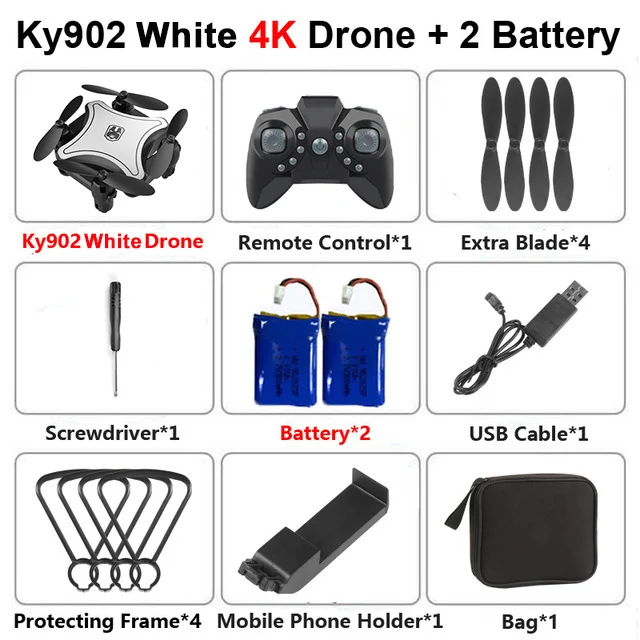 4K White 2B Bag KEELEAD KY902 мини-Дрон 4K wifi HD камера дроны дистанционное управление Голосовое управление мВ производство складной Квадрокоптер Дрон VS LF606 - Цвет: 4K White 2B Bag