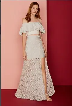 

Elegant Women White Black Two 2 Pieces Mesh Sexy Hollow Out Ankle Length Off The Shoulder Bandage Dress Wedding