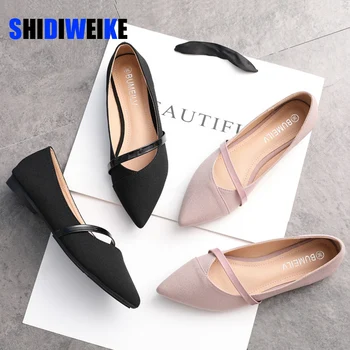 

2020 Women Flats Pink Black Pure Color Plus Size 34 41 Suede Leather Pointed Toe Office Lady Flat Heel Shoes AB412