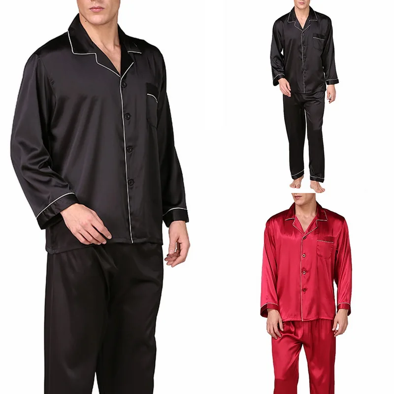 CYSINCOS, шелковая пижама, Hombre, одноцветная, свободная, для сна, для мужчин, сексуальная, полная, для сна, штаны, для отдыха, пижамный комплект, Повседневный, Ночной костюм