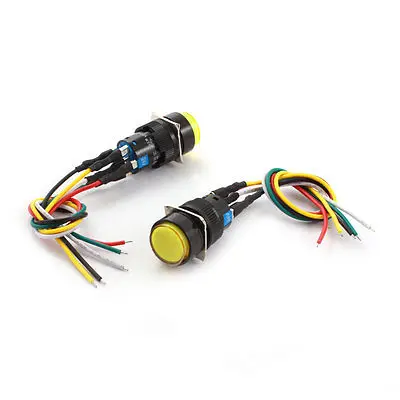 

2 Pcs DC 24V 16mm SPDT Self-Locking 5-Wire Push Button Switch w Yellow Light