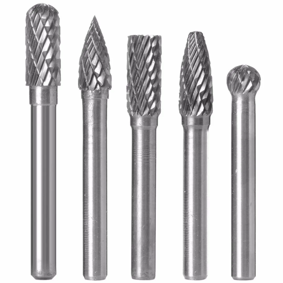 5pcs 6mm Shank Tungsten Carbide Rotary Point Burr Die Grinder Bit Set 50-60mm Length For Power Tools