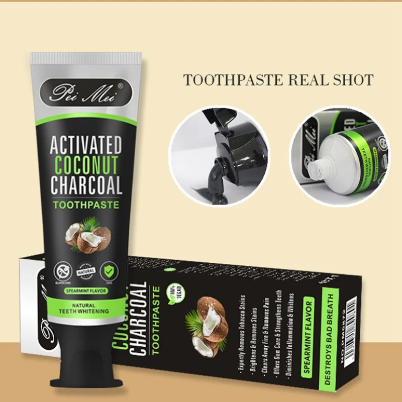 

Coconut Shell Activated Bamboo Charcoal Teeth Whitening Detal Toothpaste Black Mint Flavor Oral Care Hygiene Toothpaste 2020