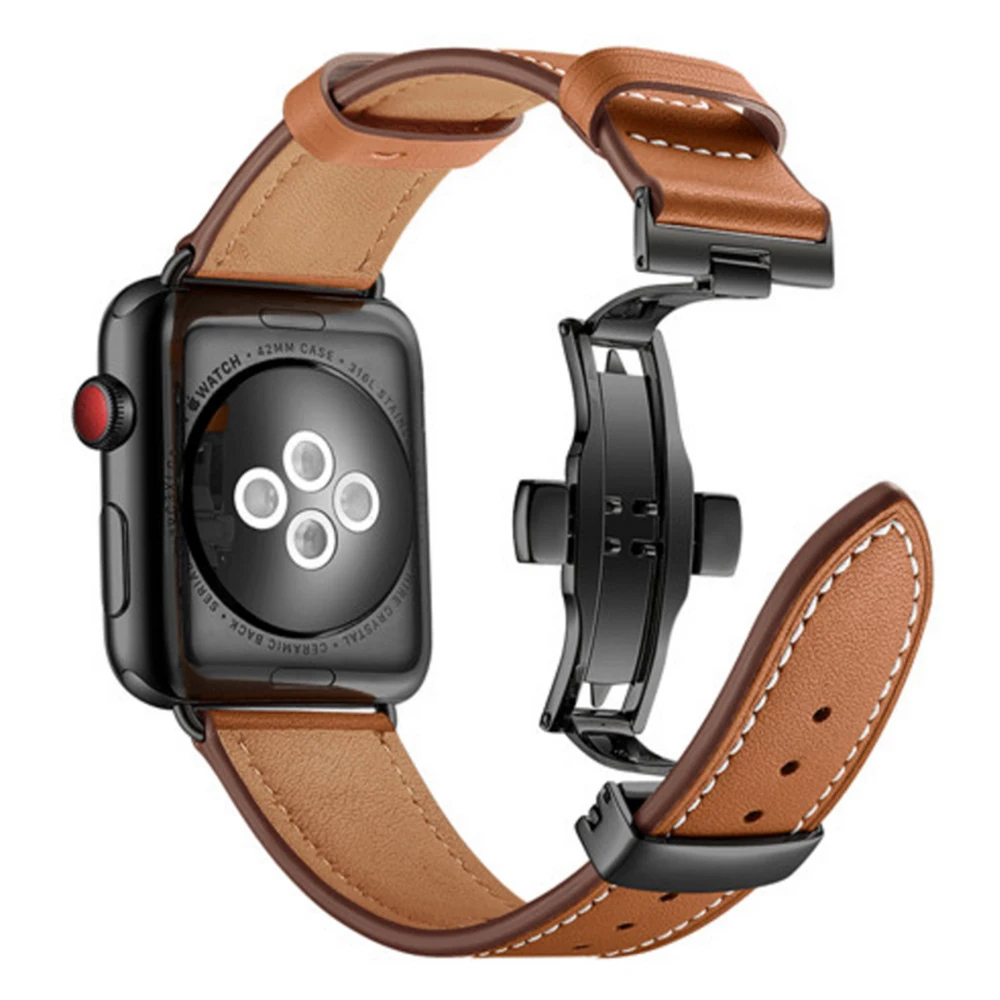 Italy Genuine Leather Watchband for IWatch Apple Watch Series 4/3/2/1 38mm 40mm 42mm 44mm Band Butterfly Clasp Strap Wrist Belt | Наручные