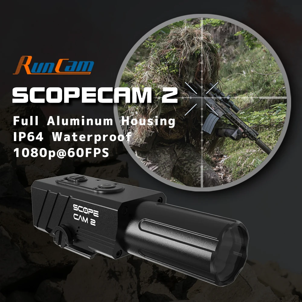 RunCam ScopeCam 2 carcasa de aluminio IP64 a prueba de agua militar Airsoft de Paintball táctico caza Cámara WiFi alcance Cam 2