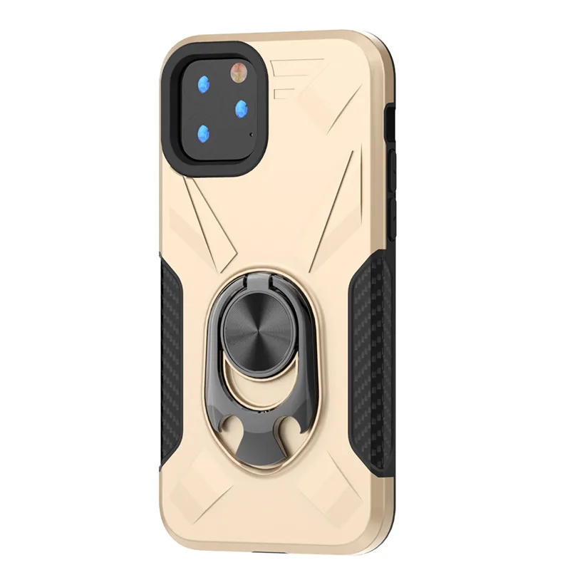 Двухслойный Прочный противоударный защитный чехол из поликарбоната для iPhone 11 Pro XS Max X XR 7 8 6s 6 Plus, автомобильный Магнитный чехол-подставка для телефона - Цвет: Gold