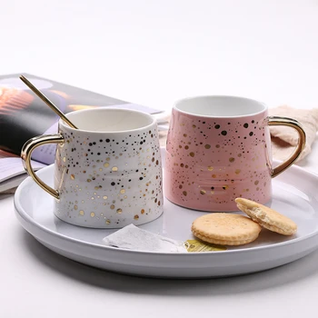 

350ML Creative Mug Coffee Cup Gold Dots Pattern Water Cup Ceramic Milk Drink Cup Breakfast Mug Drinkware Lovers Novelty Gifts