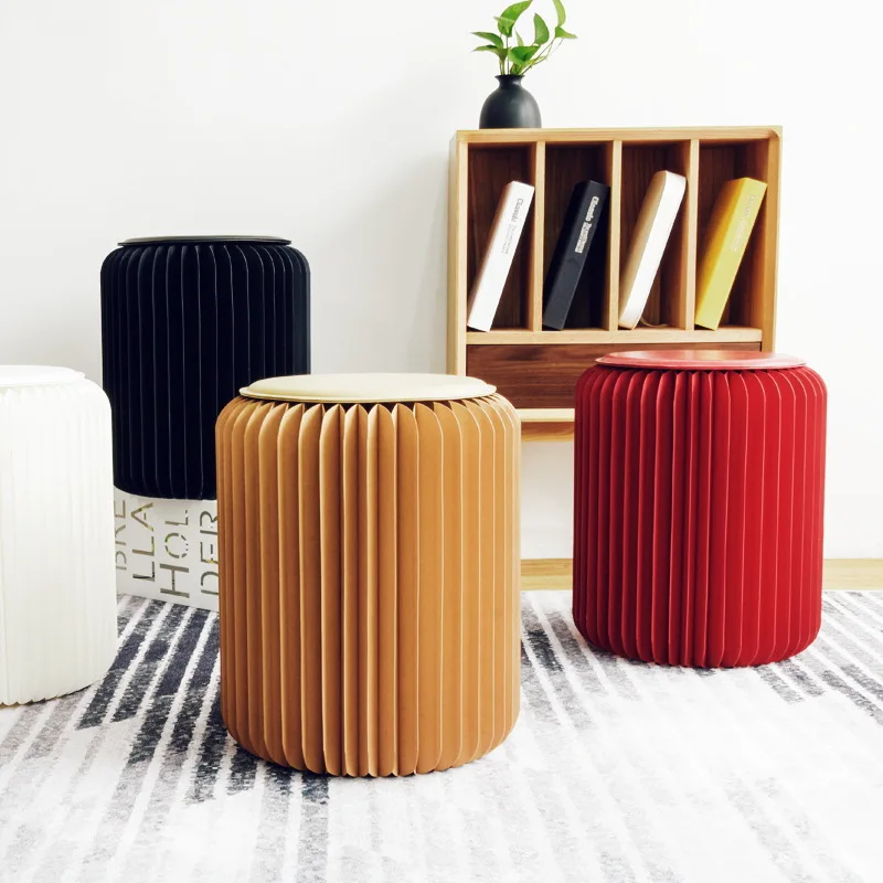 

Folding Stool Paper Chair Creative Round Paper Stool Fashion Nordic Furniture Home Office Living Room Leisure Bench Paper Stool