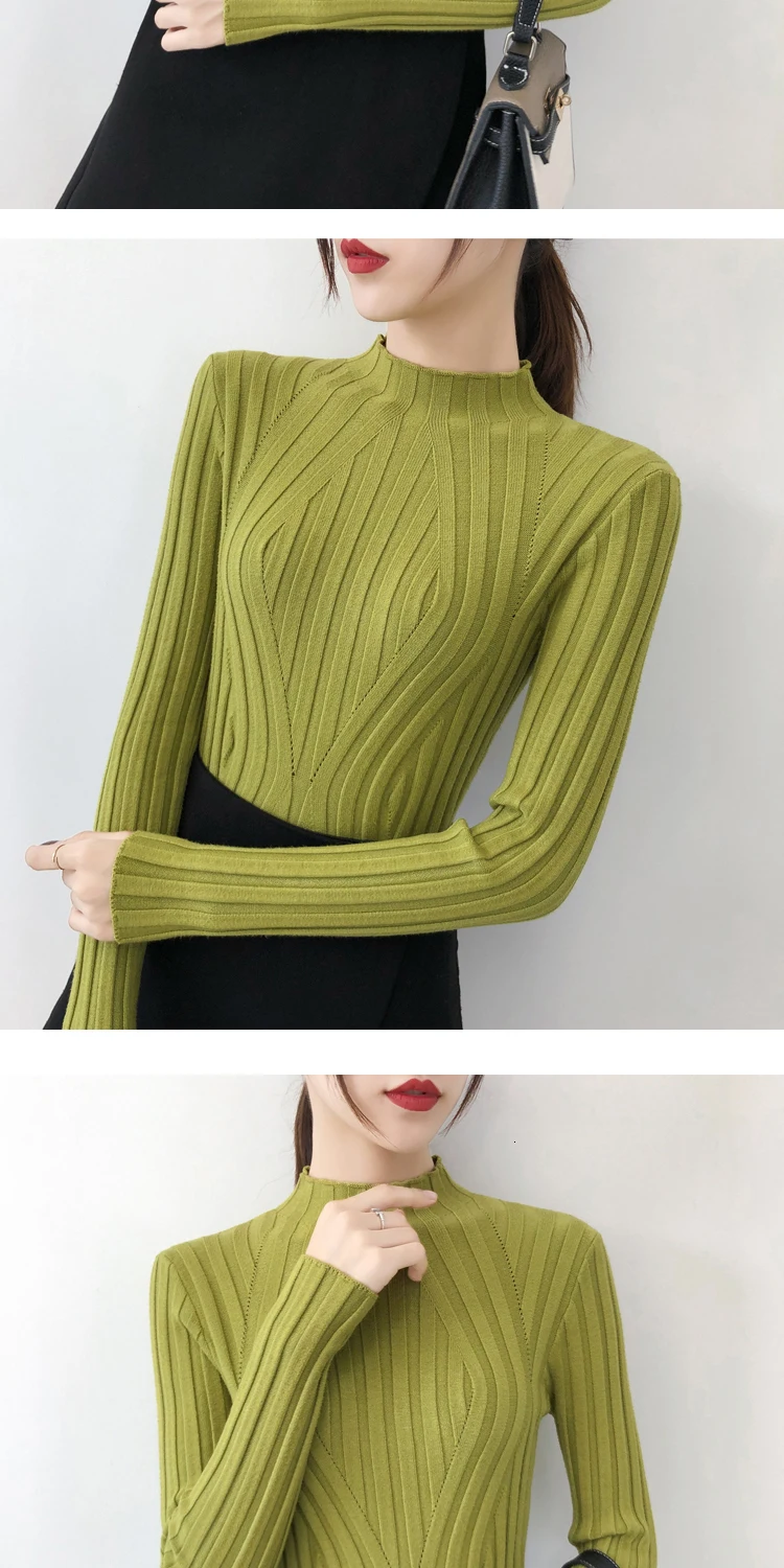 Autumn Winter Thick Sweater Women Knitted Ribbed Pullover Sweater Long Sleeve Turtleneck Slim Jumper Soft Warm Pull Femme