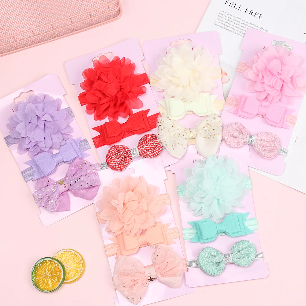 

3Pcs New Baby Girls Flower Bow Hair Band Girl's Fashion Elastic Soft Headband Baby Gift Child Head Accessories