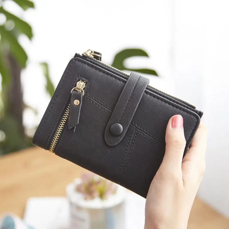 Black Модный кошелек для леди накладка короткий клатч однотонный модный матовый женский кошелек маленький женский кошелек короткий кошелек - Цвет: Black