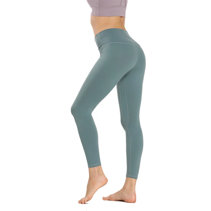 

2021 New Naked-feel Yoga Clothes Stretch Exercise Fitness Pants Collect An Abdomen High Waist Peach Hip Women Cropped Trousers