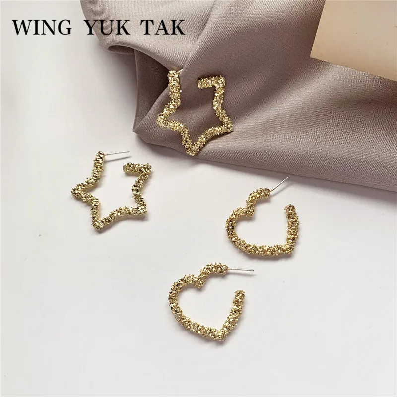 Женские серьги кольца wing yuk tak винтажные с металлическим сердцем модные в стиле