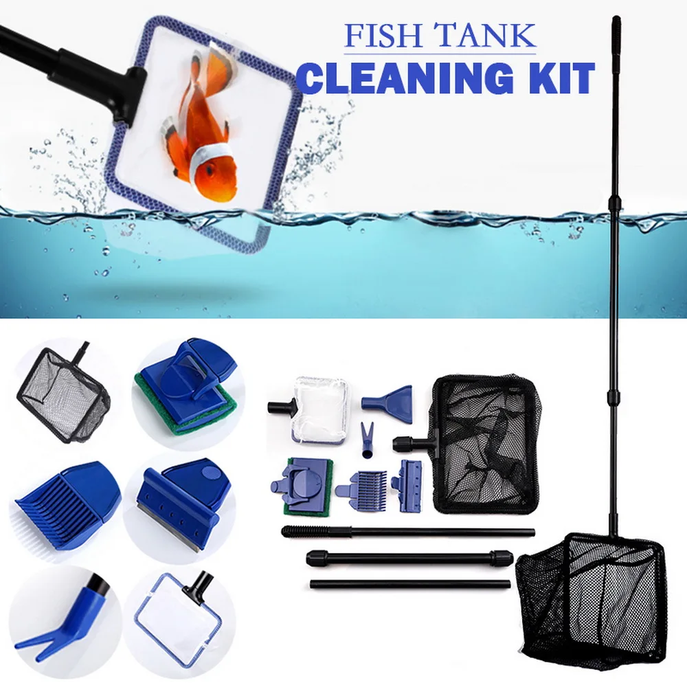 

Aquarium Cleaning Tools Aquarium Tank Clean Set Fish Net Gravel Rake Algae Scraper Fork Sponge Brush 7 in 1 Glass Cleaner